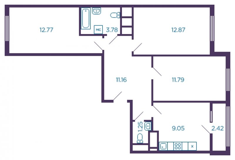 3-комнатная квартира с полной отделкой, 62.7 м2, 7 этаж, дом сдан, ЖК Миниполис Дивное, корпус 1 - объявление 1860687 - фото №1