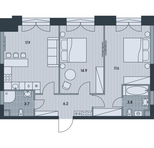 3-комнатная квартира без отделки, 64.1 м2, 4 этаж, сдача 3 квартал 2025 г., ЖК EVER, корпус 5 - объявление 2377035 - фото №1