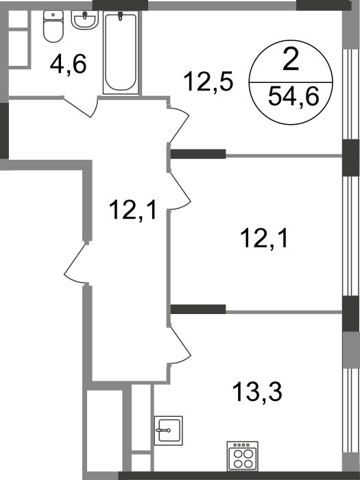 2-комнатная квартира без отделки, 54.6 м2, 14 этаж, сдача 1 квартал 2025 г., ЖК город-парк Переделкино Ближнее, корпус 17-1 - объявление 2275636 - фото №1