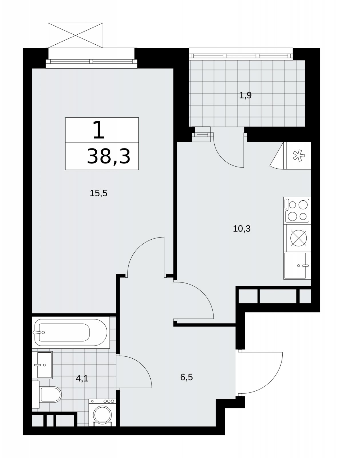 1-комнатная квартира с частичной отделкой, 38.3 м2, 11 этаж, сдача 2 квартал 2026 г., ЖК Скандинавия, корпус 25.2 - объявление 2283542 - фото №1