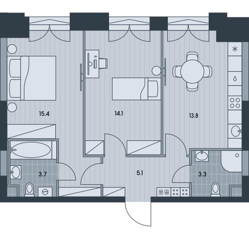2-комнатная квартира без отделки, 55.4 м2, 4 этаж, сдача 3 квартал 2025 г., ЖК EVER, корпус 5 - объявление 2397957 - фото №1