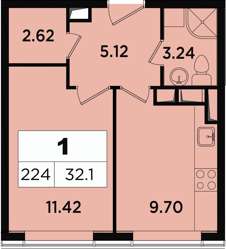 1-комнатные апартаменты 31.1 м2, 16 этаж, дом сдан, ЖК Легендарный Квартал на Березовой  аллее, корпус 3 - объявление 2349111 - фото №1