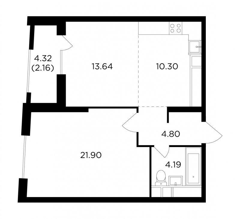 2-комнатная квартира без отделки, 56.99 м2, 29 этаж, дом сдан, ЖК КутузовGRAD 2, корпус 3 - объявление 1748147 - фото №1