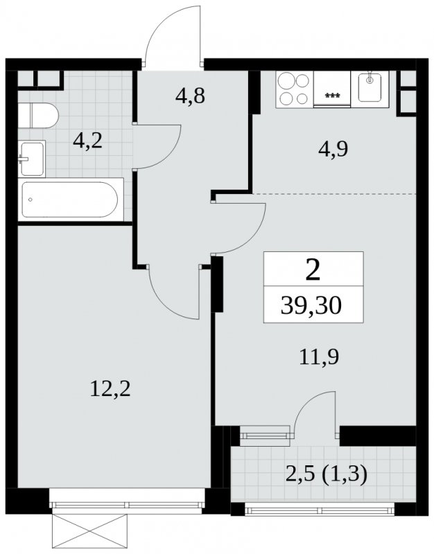 2-комнатная квартира (евро) без отделки, 39.3 м2, 3 этаж, сдача 3 квартал 2024 г., ЖК Прокшино, корпус 8.5 - объявление 1684365 - фото №1