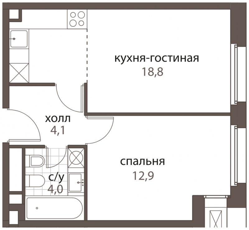2-комнатная квартира (евро) без отделки, 39.8 м2, 2 этаж, дом сдан, ЖК HomeCity, корпус 1 - объявление 1762756 - фото №1