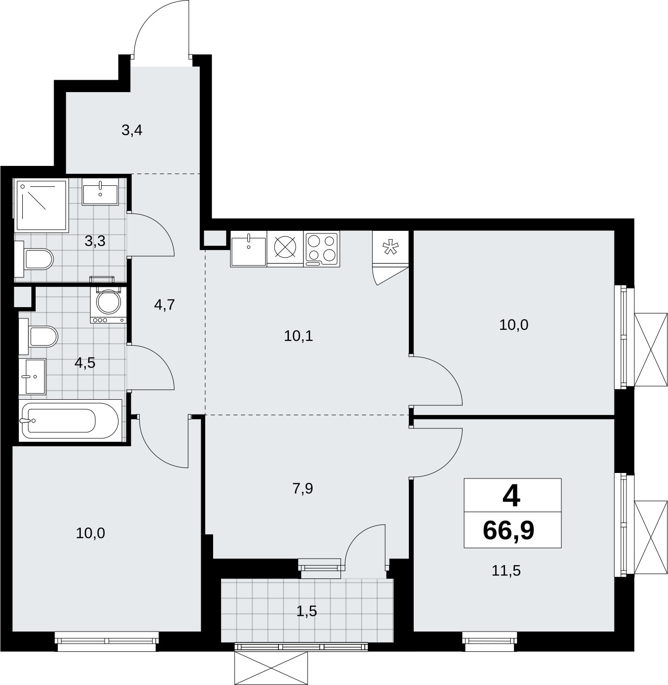 4-комнатная квартира (евро) с полной отделкой, 66.9 м2, 2 этаж, сдача 3 квартал 2026 г., ЖК Дзен-кварталы, корпус 6.1.4 - объявление 2328141 - фото №1