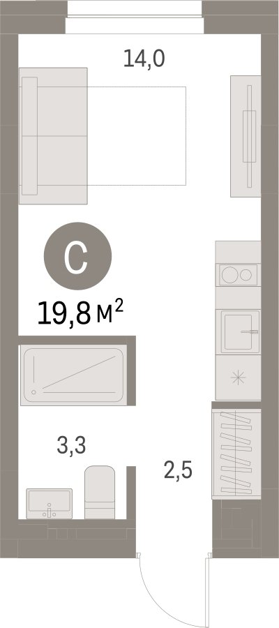 Студия с частичной отделкой, 19.79 м2, 4 этаж, дом сдан, ЖК Первый квартал, корпус 5 - объявление 2275286 - фото №1