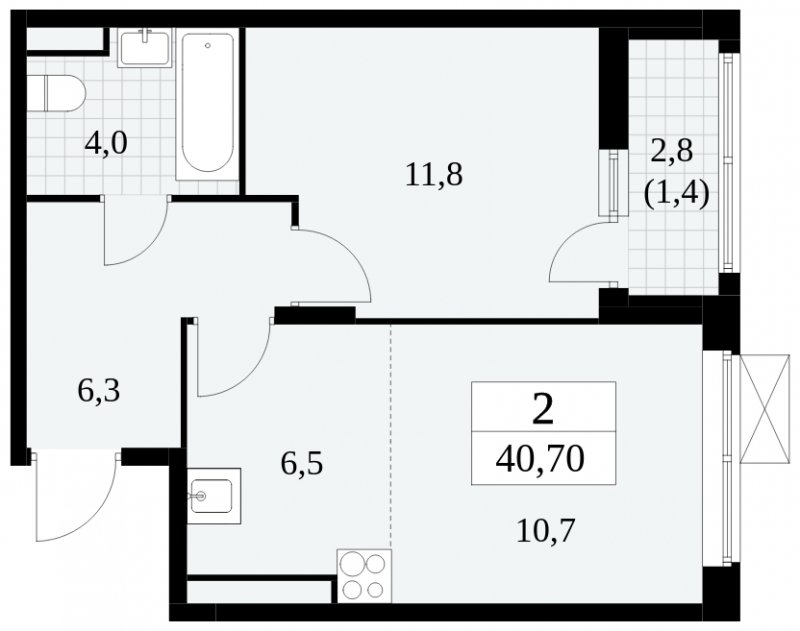 2-комнатная квартира (евро) без отделки, 40.7 м2, 13 этаж, сдача 3 квартал 2024 г., ЖК Прокшино, корпус 8.6 - объявление 1684554 - фото №1