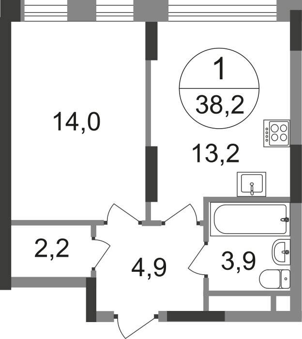 1-комнатная квартира без отделки, 38.2 м2, 10 этаж, сдача 1 квартал 2025 г., ЖК город-парк Переделкино Ближнее, корпус 17-1 - объявление 2138607 - фото №1