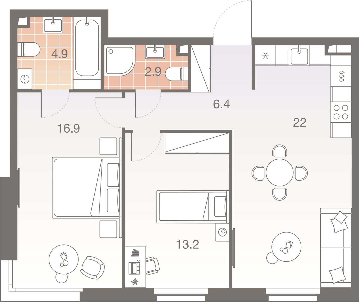 3-комнатная квартира без отделки, 66.3 м2, 21 этаж, сдача 1 квартал 2026 г., ЖК Twelve, корпус 2 - объявление 2400141 - фото №1