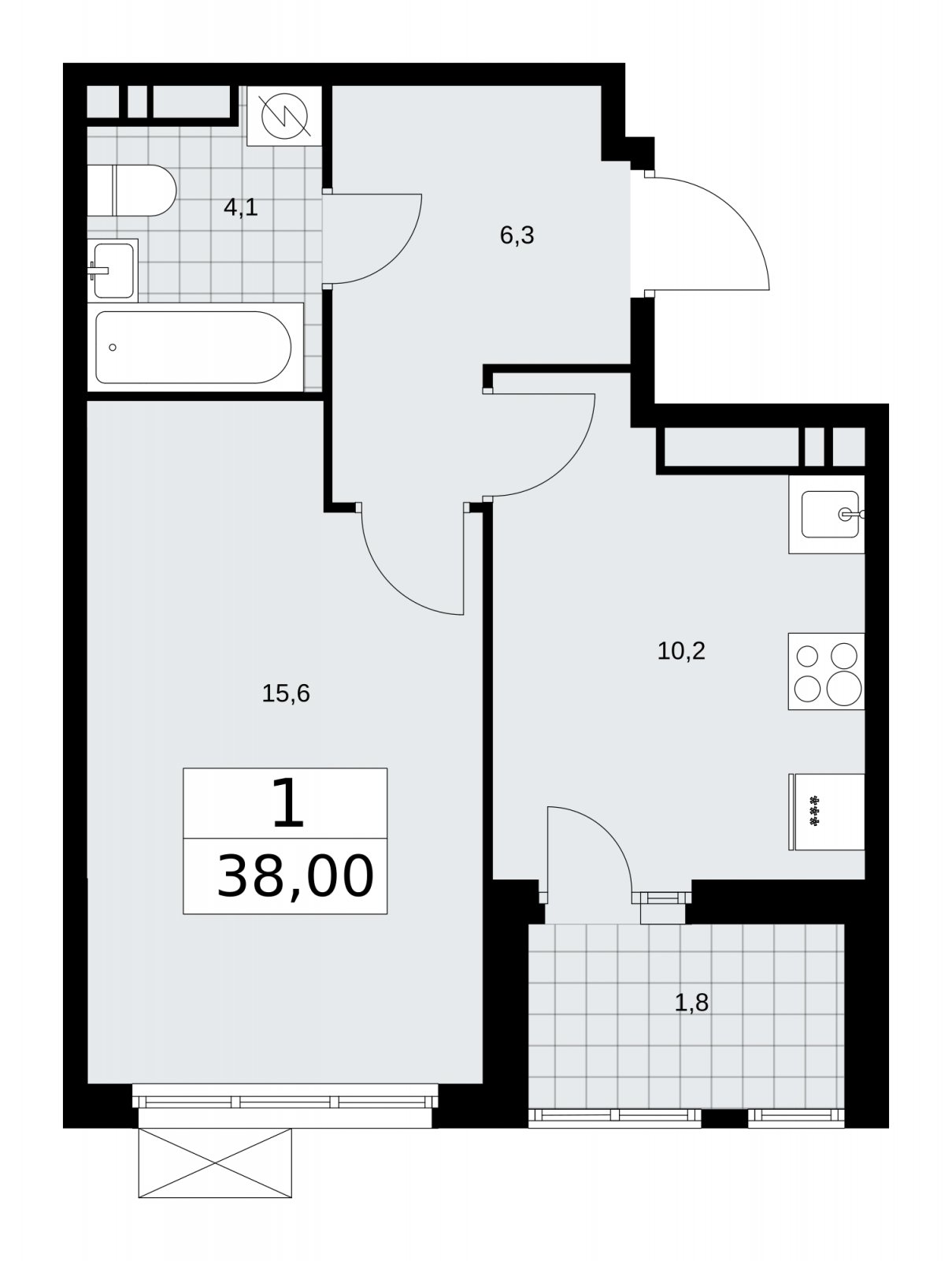 1-комнатная квартира с частичной отделкой, 38 м2, 16 этаж, сдача 4 квартал 2025 г., ЖК Бунинские кварталы, корпус 3.5 - объявление 2152259 - фото №1