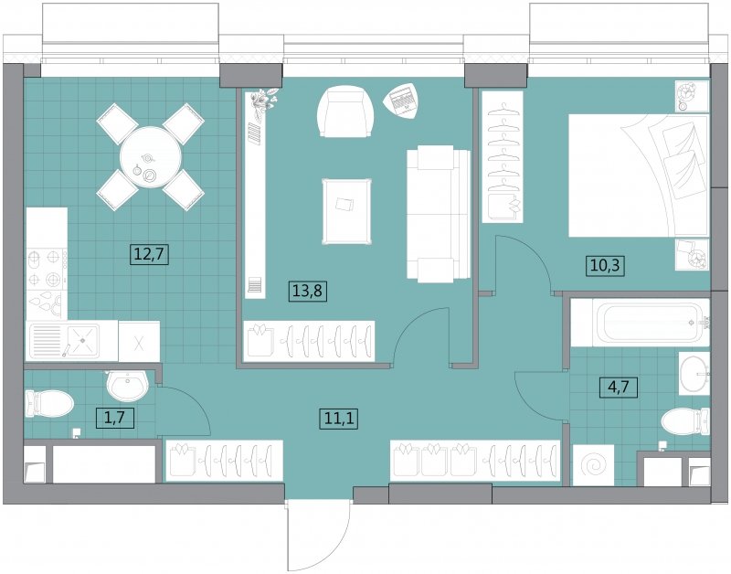 2-комнатная квартира без отделки, 54.34 м2, 1 этаж, сдача 2 квартал 2022 г., ЖК Вестердам, корпус 3 - объявление 1522205 - фото №1
