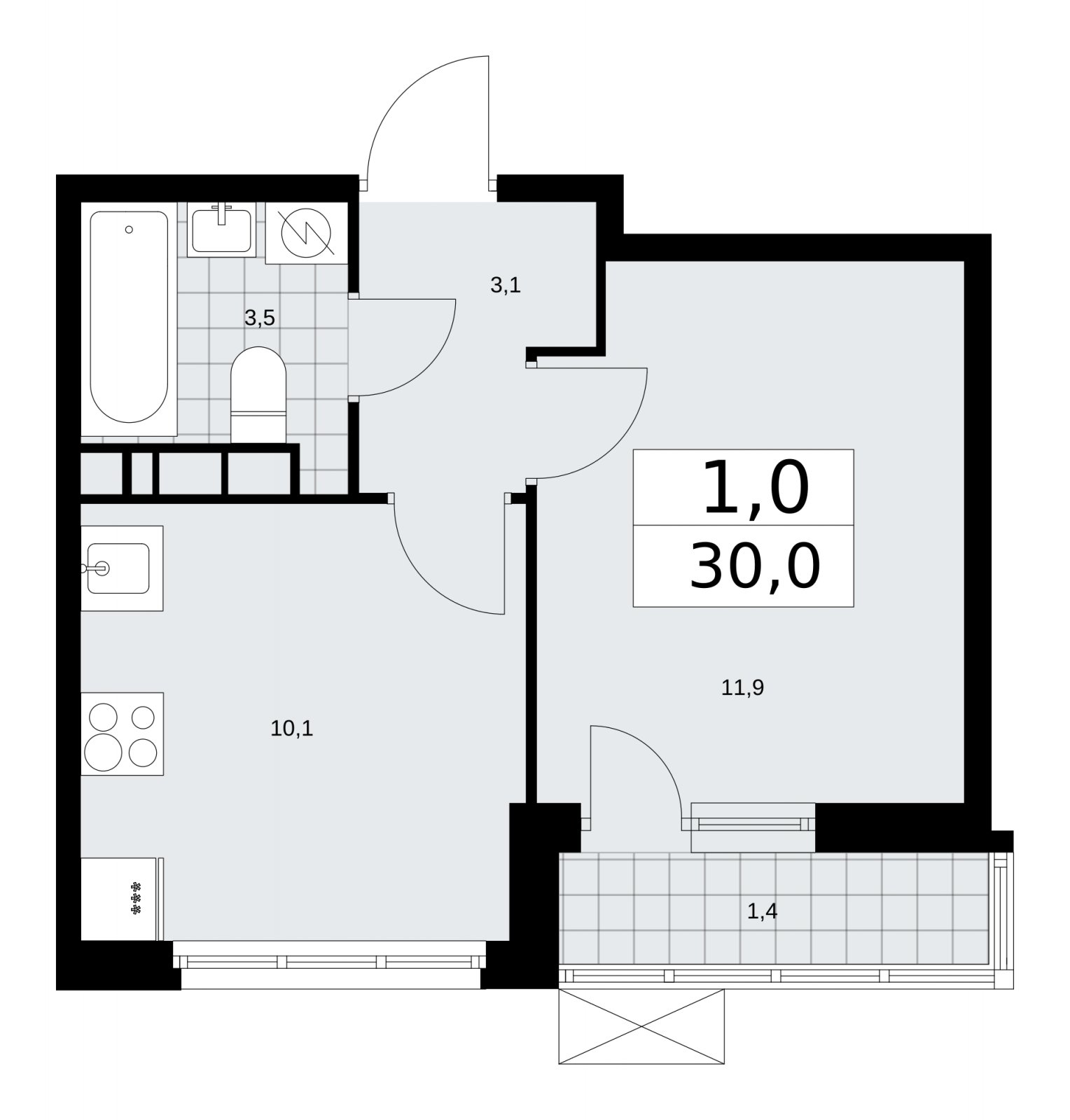1-комнатная квартира с частичной отделкой, 30 м2, 8 этаж, сдача 1 квартал 2026 г., ЖК Скандинавия, корпус 37.1.3 - объявление 2216479 - фото №1