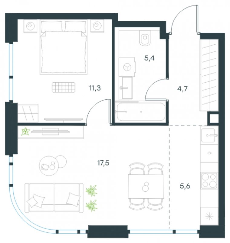 2-комнатная квартира без отделки, 44.5 м2, 5 этаж, сдача 4 квартал 2024 г., ЖК Level Мичуринский, корпус 6 - объявление 1699558 - фото №1