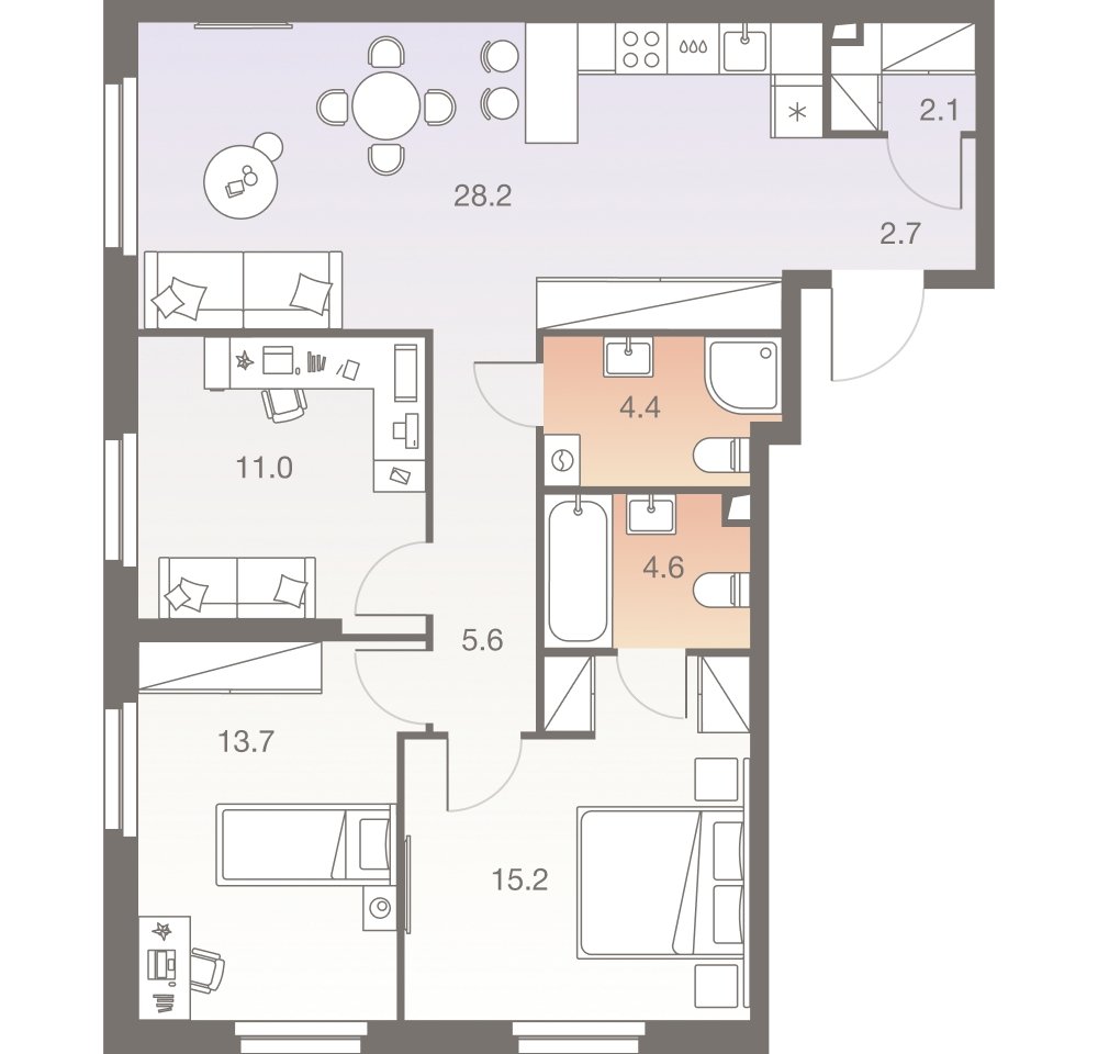 4-комнатная квартира (евро) без отделки, 87.3 м2, 23 этаж, сдача 1 квартал 2026 г., ЖК Twelve, корпус 1 - объявление 2331920 - фото №1