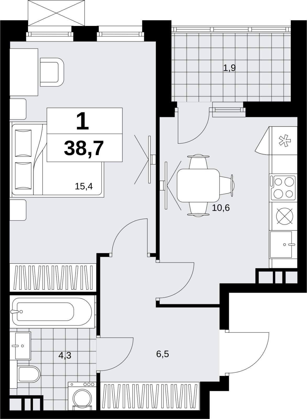 1-комнатная квартира без отделки, 38.7 м2, 7 этаж, сдача 4 квартал 2026 г., ЖК Скандинавия, корпус 2.18.2.6 - объявление 2351751 - фото №1