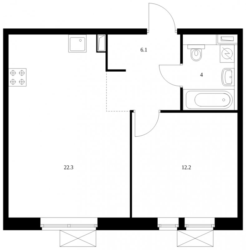 1-комнатная квартира с полной отделкой, 44.6 м2, 14 этаж, сдача 3 квартал 2023 г., ЖК Бутово Парк 2, корпус 24 - объявление 1817248 - фото №1