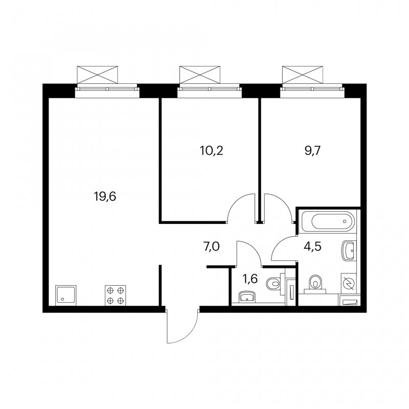 2-комнатная квартира с полной отделкой, 52.6 м2, 14 этаж, сдача 2 квартал 2022 г., ЖК Кузьминский лес, корпус 3-4 - объявление 1334515 - фото №1