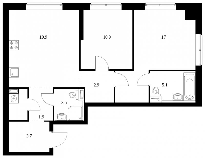 2-комнатная квартира с полной отделкой, 69.4 м2, 11 этаж, сдача 4 квартал 2023 г., ЖК Кронштадтский 9, корпус 1.5 - объявление 1712512 - фото №1
