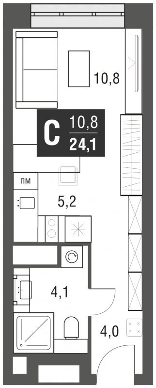 Студия с полной отделкой, 24.1 м2, 10 этаж, сдача 2 квартал 2024 г., ЖК AFI Tower, корпус 1 - объявление 1930781 - фото №1