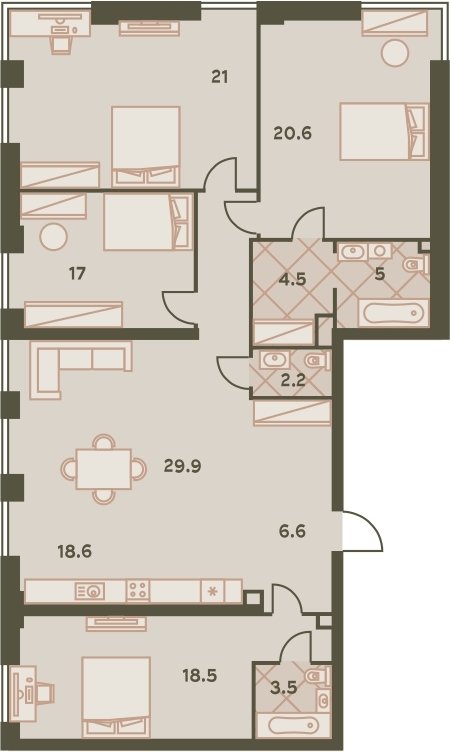 5-комнатная квартира без отделки, 147.9 м2, 41 этаж, сдача 4 квартал 2023 г., ЖК Eniteo, корпус 1 - объявление 2259031 - фото №1