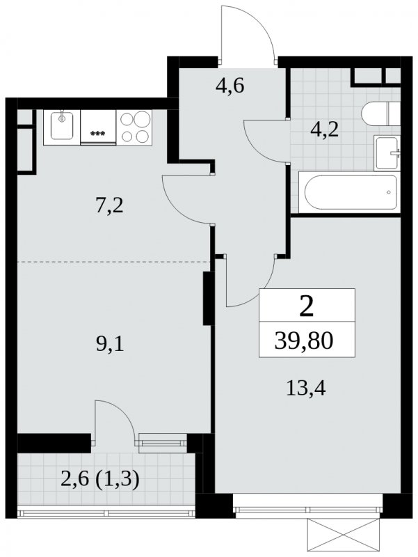 2-комнатная квартира (евро) без отделки, 39.8 м2, 6 этаж, сдача 3 квартал 2024 г., ЖК Прокшино, корпус 8.5 - объявление 1684195 - фото №1