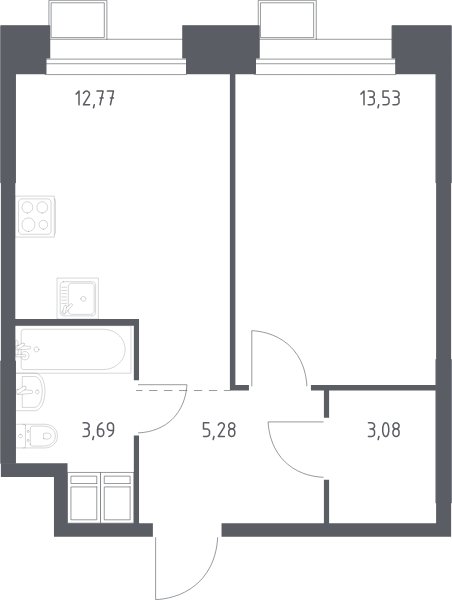 1-комнатная квартира с полной отделкой, 38.4 м2, 15 этаж, сдача 2 квартал 2024 г., ЖК Тропарево Парк, корпус 2.4 - объявление 2067470 - фото №1