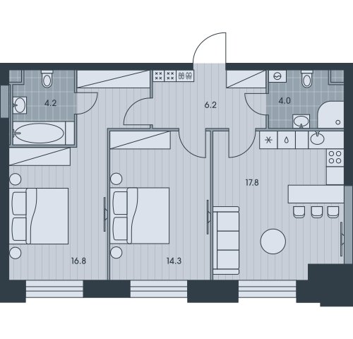 3-комнатная квартира (евро) без отделки, 63.3 м2, 33 этаж, сдача 3 квартал 2025 г., ЖК EVER, корпус 4 - объявление 2331758 - фото №1