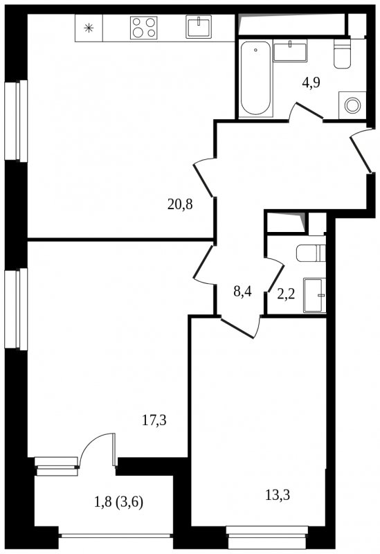 2-комнатная квартира без отделки, 68.6 м2, 16 этаж, дом сдан, ЖК Балтийский, корпус 3 - объявление 1711789 - фото №1