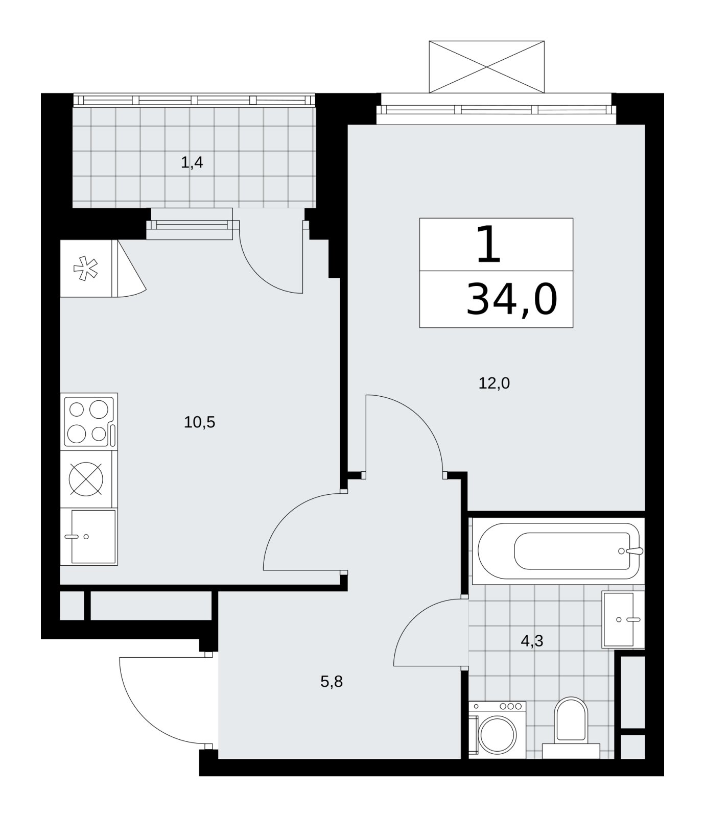 1-комнатная квартира без отделки, 34 м2, 15 этаж, сдача 1 квартал 2026 г., ЖК Прокшино, корпус 11.2.2 - объявление 2270167 - фото №1