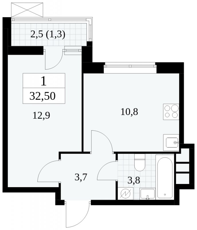 1-комнатная квартира без отделки, 32.5 м2, 7 этаж, сдача 1 квартал 2025 г., ЖК Прокшино, корпус 5.2.1 - объявление 1750991 - фото №1