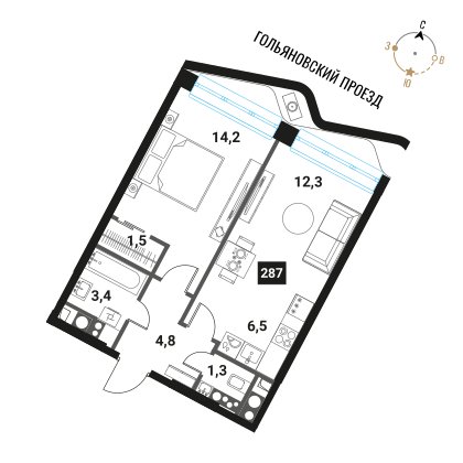 3-комнатная квартира без отделки, 82.6 м2, 28 этаж, сдача 4 квартал 2024 г., ЖК Интеллигент, корпус 1 - объявление 2410657 - фото №1