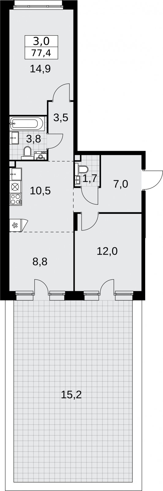3-комнатная квартира без отделки, 77.4 м2, 2 этаж, сдача 1 квартал 2026 г., ЖК Прокшино, корпус 10.1.2 - объявление 2334135 - фото №1