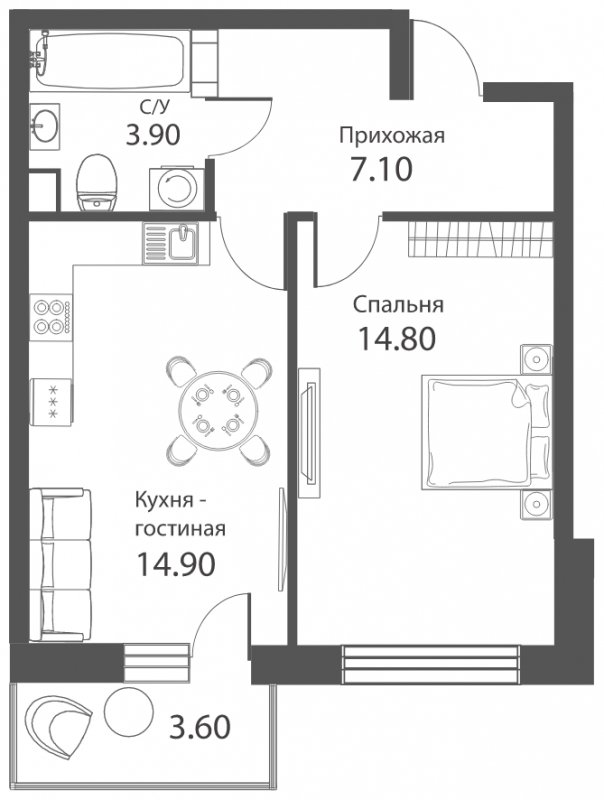 2-комнатная квартира (евро) с частичной отделкой, 41.8 м2, 9 этаж, сдача 2 квартал 2022 г., ЖК Аквилон PARK, корпус 1 - объявление 1654126 - фото №1