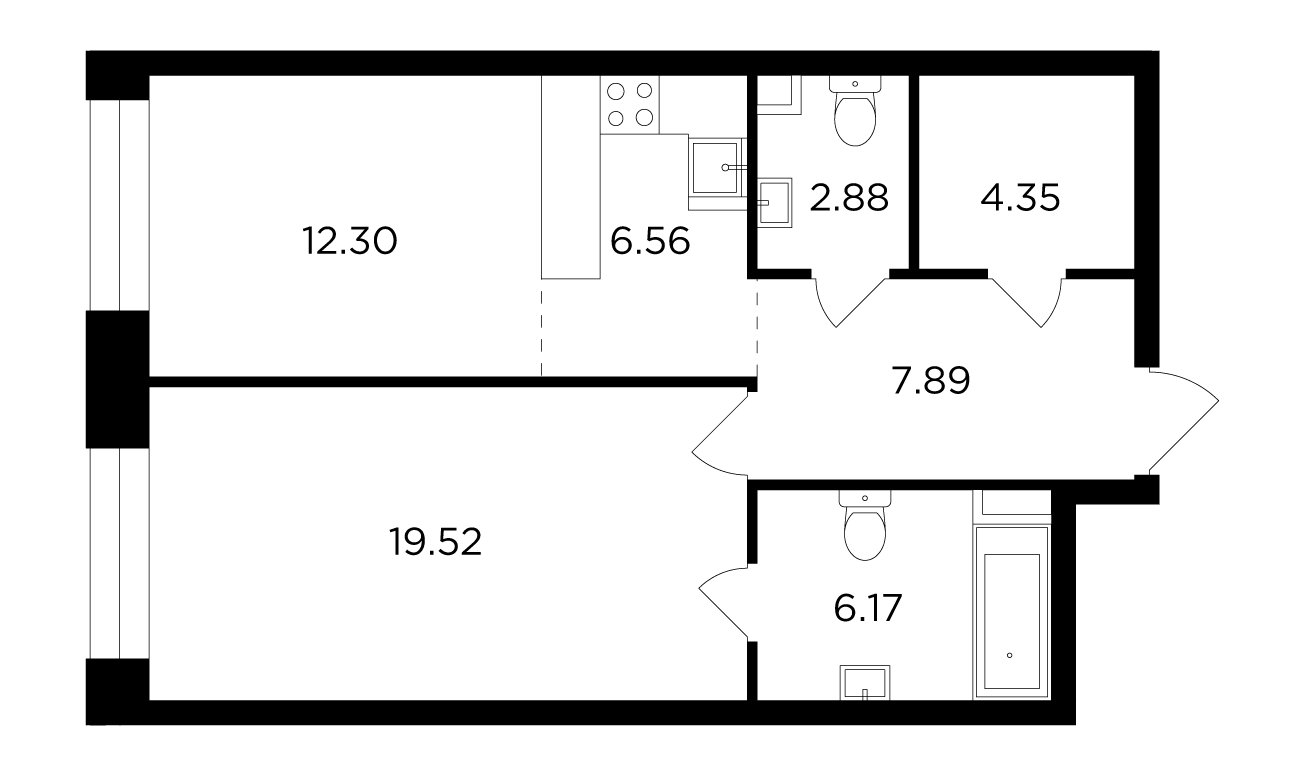 2-комнатная квартира с частичной отделкой, 62.07 м2, 2 этаж, дом сдан, ЖК FORIVER, корпус 7 - объявление 2259552 - фото №1
