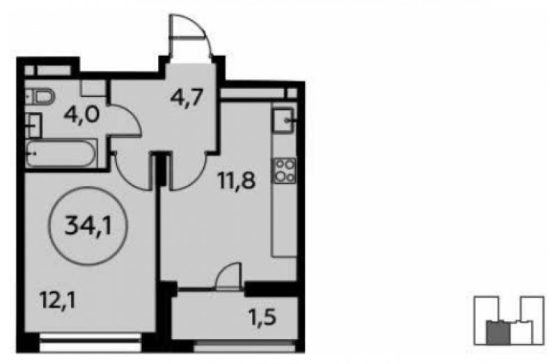 1-комнатная квартира без отделки, 33.9 м2, 14 этаж, дом сдан, ЖК Скандинавия, корпус 17.2 - объявление 1745550 - фото №1
