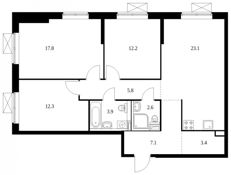 3-комнатная квартира с полной отделкой, 88.2 м2, 2 этаж, сдача 2 квартал 2023 г., ЖК Второй Нагатинский, корпус 2 - объявление 1493184 - фото №1