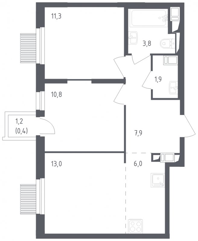 3-комнатная квартира с полной отделкой, 55.1 м2, 11 этаж, сдача 2 квартал 2024 г., ЖК Мытищи Парк, корпус 3 - объявление 1822242 - фото №1