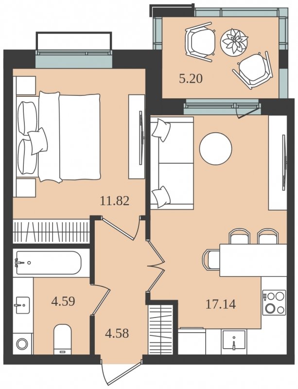 1-комнатная квартира без отделки, 40.73 м2, 2 этаж, сдача 1 квартал 2024 г., ЖК Мишино-2, корпус 10 - объявление 1812110 - фото №1