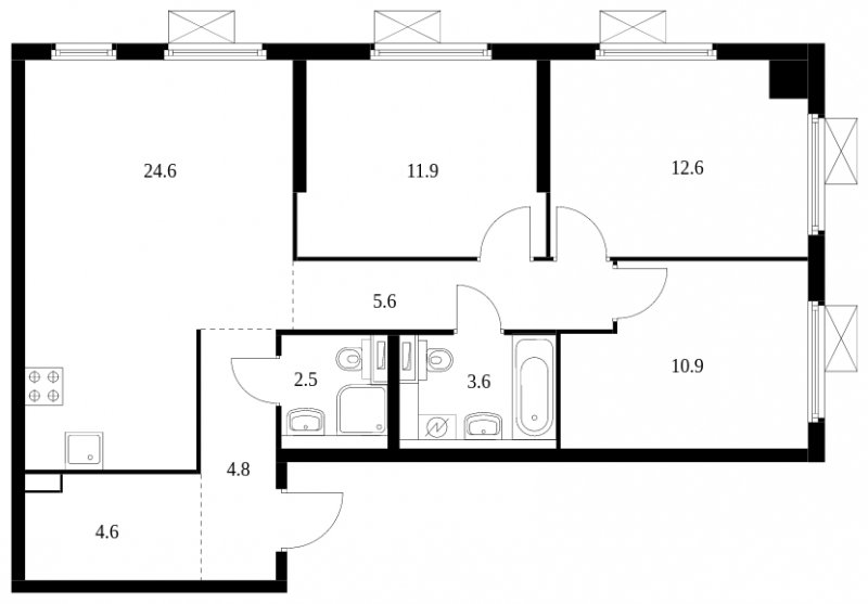 3-комнатная квартира с полной отделкой, 81.1 м2, 29 этаж, сдача 2 квартал 2024 г., ЖК Митинский лес, корпус 1.4 - объявление 1967424 - фото №1