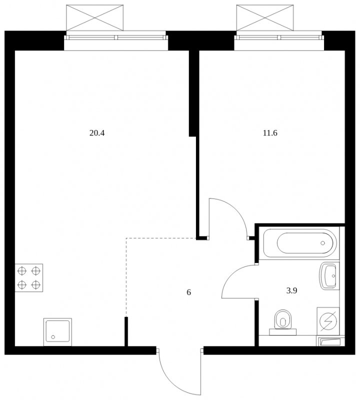 1-комнатная квартира с полной отделкой, 41.9 м2, 30 этаж, сдача 3 квартал 2023 г., ЖК Мичуринский парк, корпус 1.4 - объявление 1763011 - фото №1