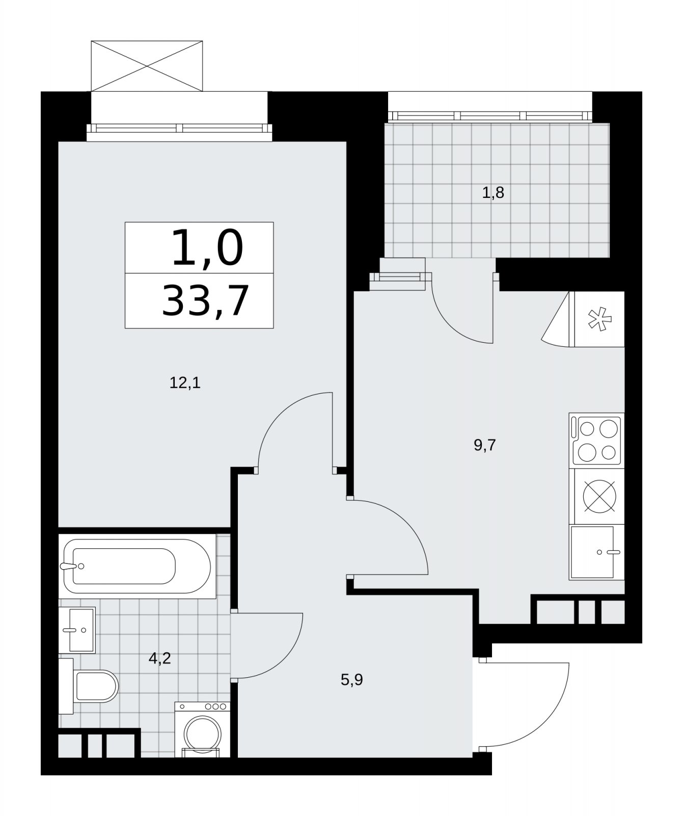 1-комнатная квартира без отделки, 33.7 м2, 13 этаж, сдача 4 квартал 2025 г., ЖК Бунинские кварталы, корпус 6.5 - объявление 2252843 - фото №1