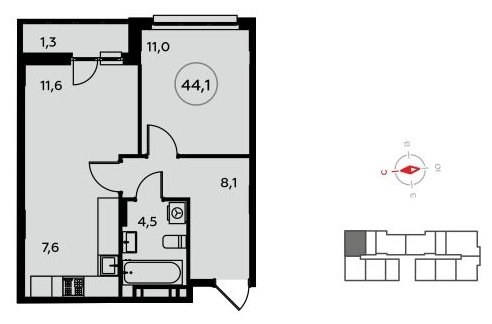 2-комнатная квартира (евро) с полной отделкой, 44.1 м2, 6 этаж, сдача 1 квартал 2023 г., ЖК Белые ночи, корпус 3.1 - объявление 1753073 - фото №1