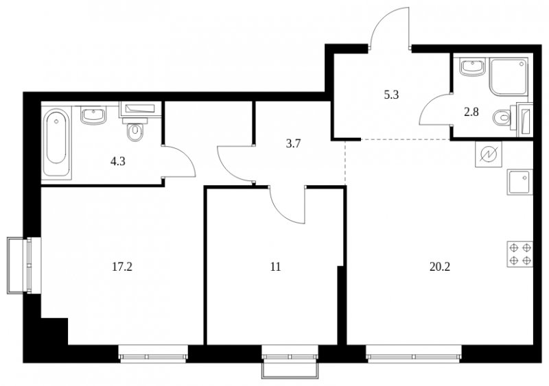 2-комнатная квартира с полной отделкой, 64.5 м2, 22 этаж, сдача 4 квартал 2023 г., ЖК Красноказарменная 15, корпус 1.2 - объявление 1604941 - фото №1
