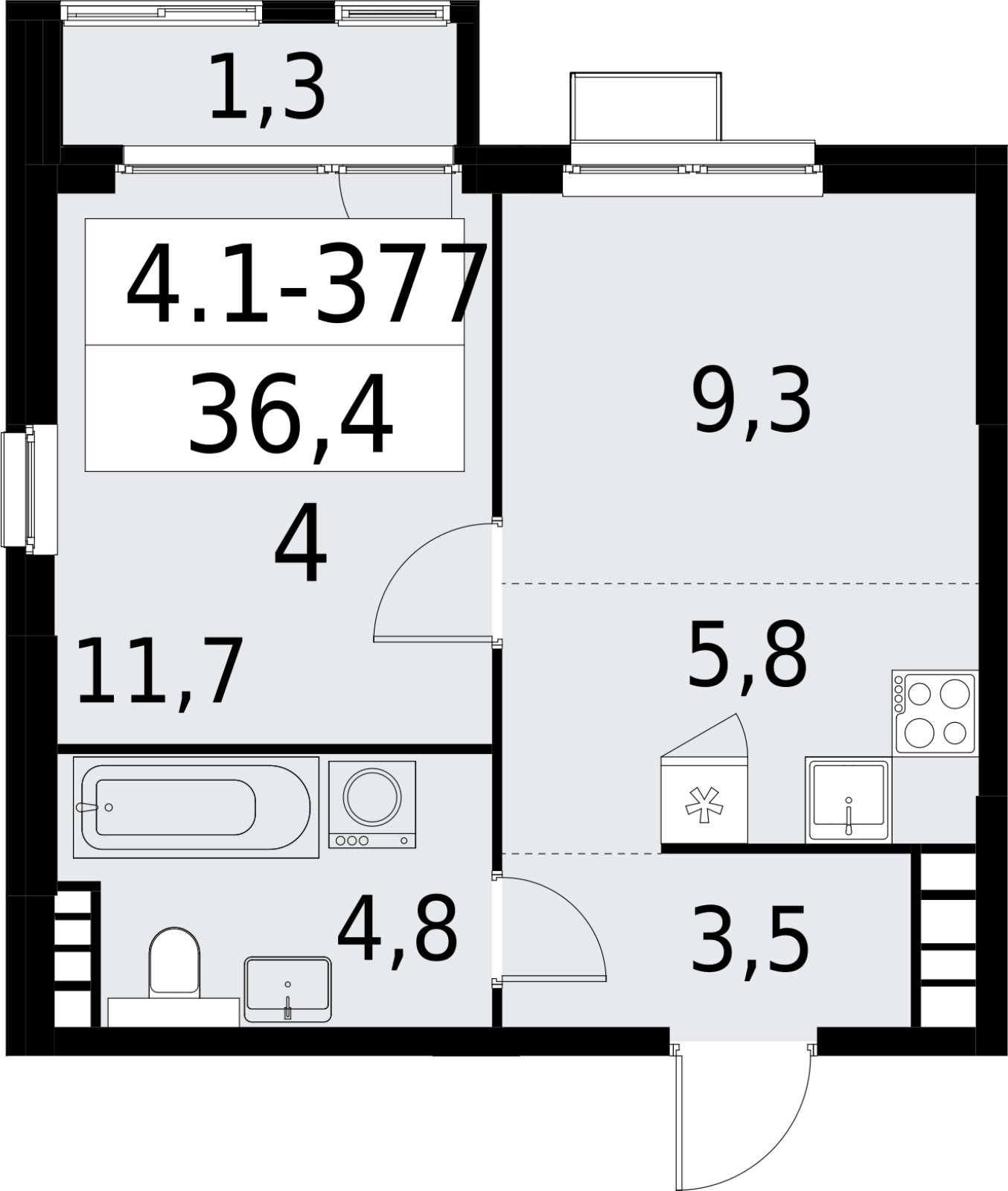 2-комнатная квартира (евро) с полной отделкой, 36.4 м2, 23 этаж, сдача 2 квартал 2027 г., ЖК Южные сады, корпус 4.1.2 - объявление 2392883 - фото №1