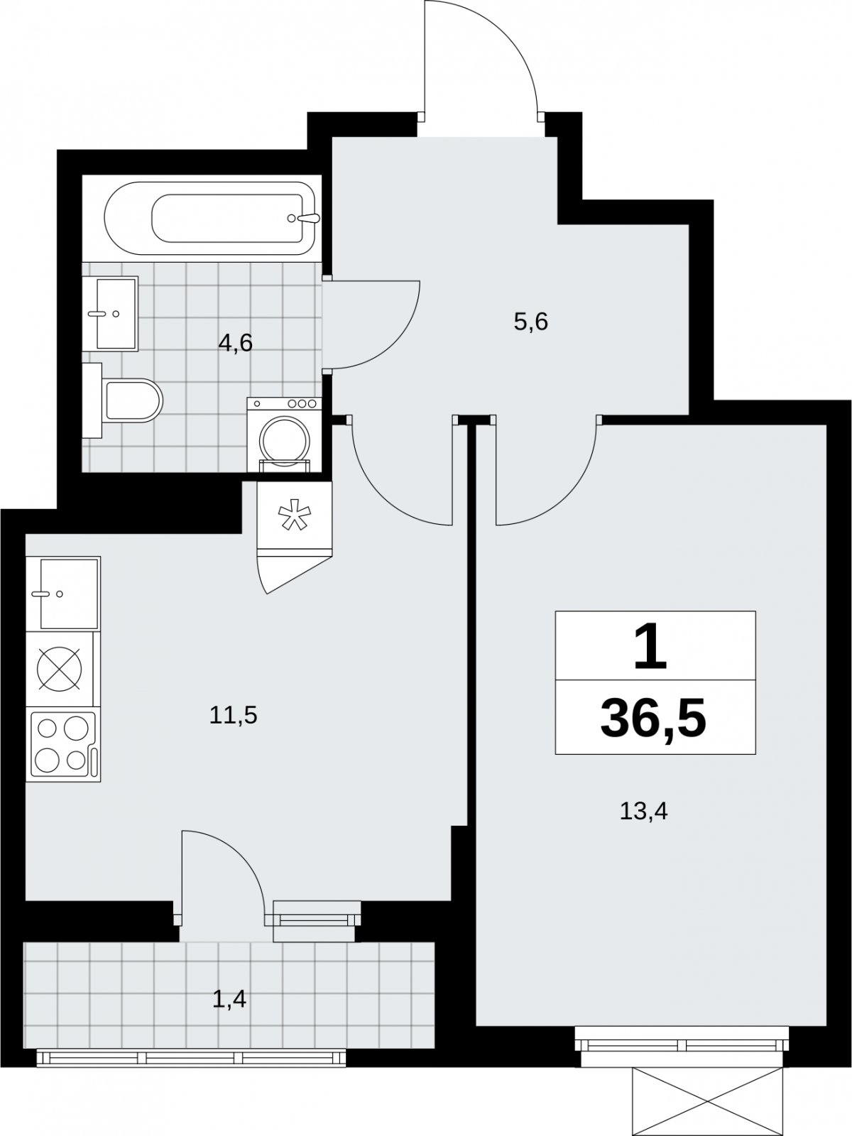 1-комнатная квартира с полной отделкой, 36.5 м2, 10 этаж, сдача 3 квартал 2026 г., ЖК Дзен-кварталы, корпус 6.1.3 - объявление 2327533 - фото №1