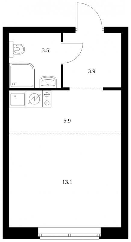 Студия с частичной отделкой, 26.4 м2, 13 этаж, сдача 4 квартал 2023 г., ЖК Кронштадтский 9, корпус 1.4 - объявление 1689238 - фото №1
