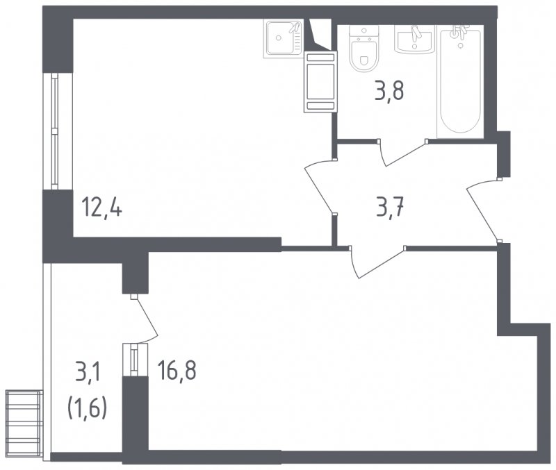 1-комнатная квартира с полной отделкой, 38.3 м2, 7 этаж, сдача 3 квартал 2022 г., ЖК Алхимово, корпус 4 - объявление 1669199 - фото №1