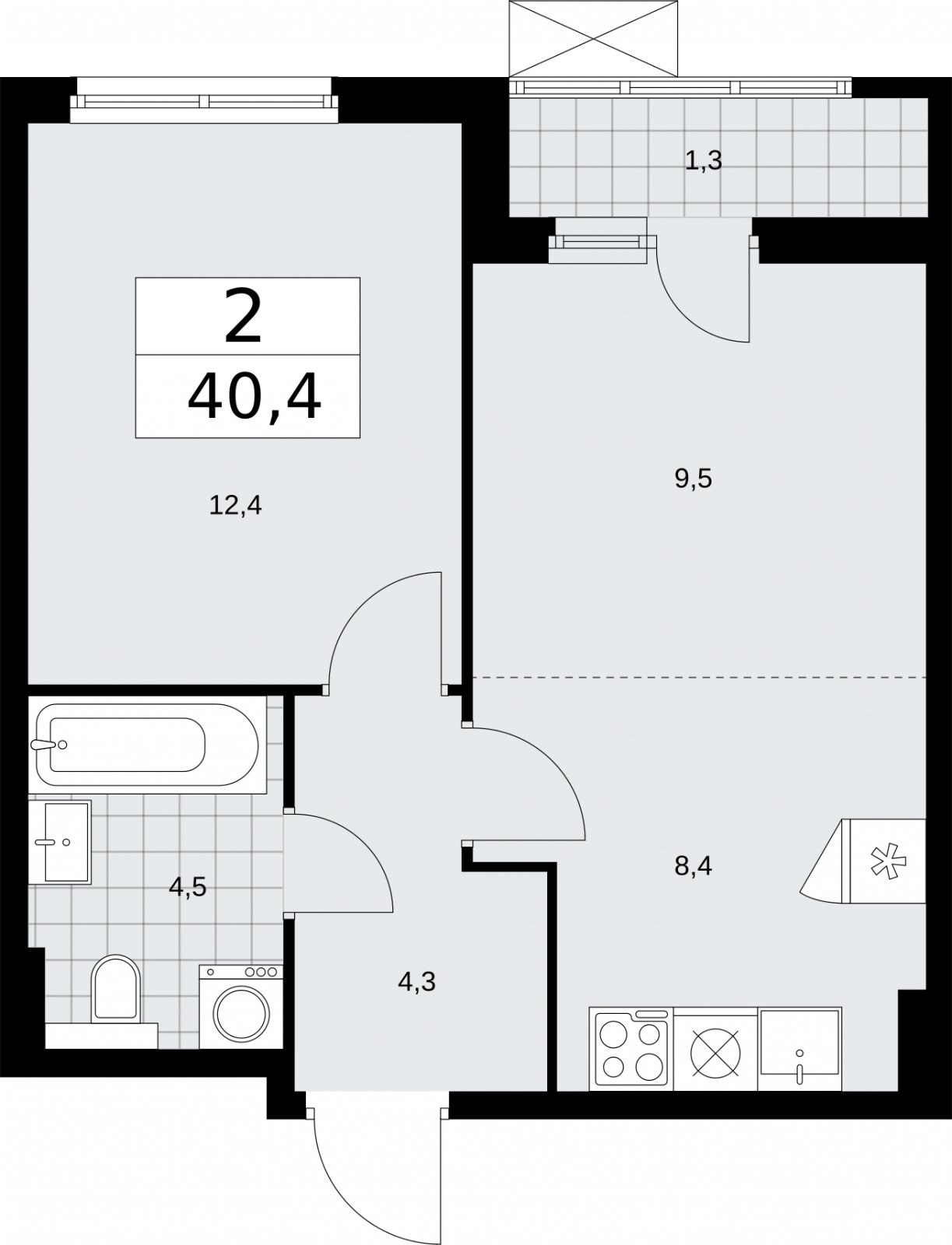 2-комнатная квартира (евро) без отделки, 40.4 м2, 5 этаж, сдача 2 квартал 2026 г., ЖК Бунинские кварталы, корпус 7.3 - объявление 2313612 - фото №1