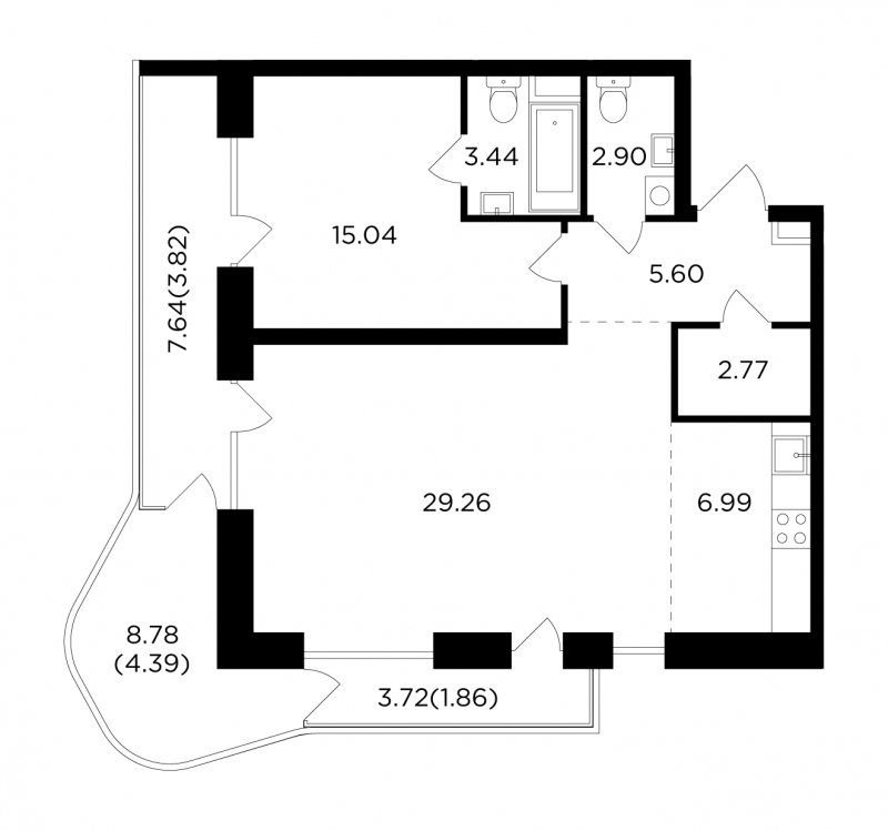 2-комнатная квартира без отделки, 76.07 м2, 14 этаж, сдача 4 квартал 2023 г., ЖК FORIVER, корпус 4 - объявление 1853469 - фото №1